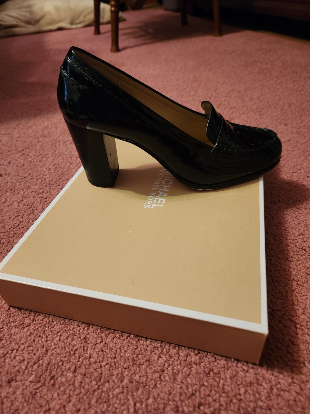 MICHAEL Michael Kors Black Patent Leather Block Heel Loafers